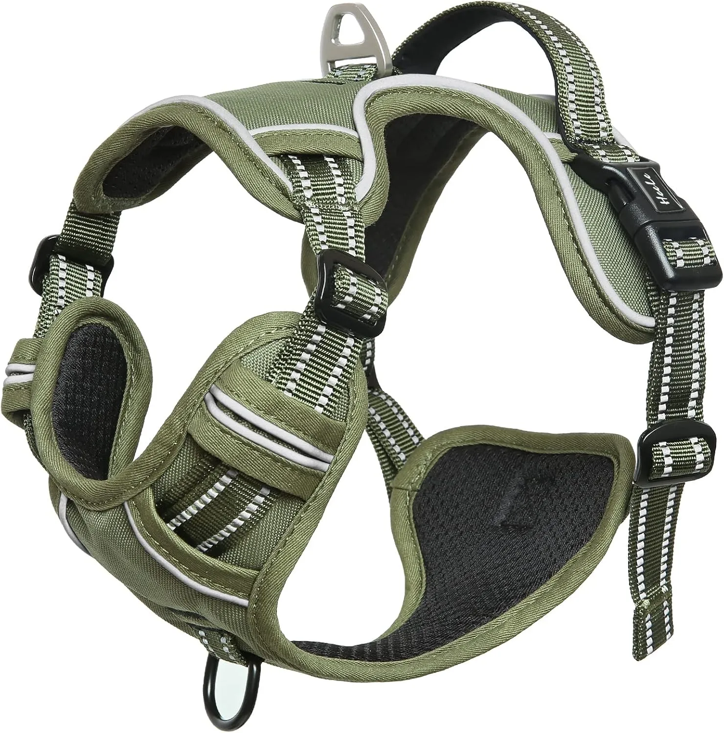 HEELE Dog Harness, Dog Harness for Small Medium Large Dogs No Pull Adjustable Padded Reflective Harness with Handle for Walking Training, Green, S