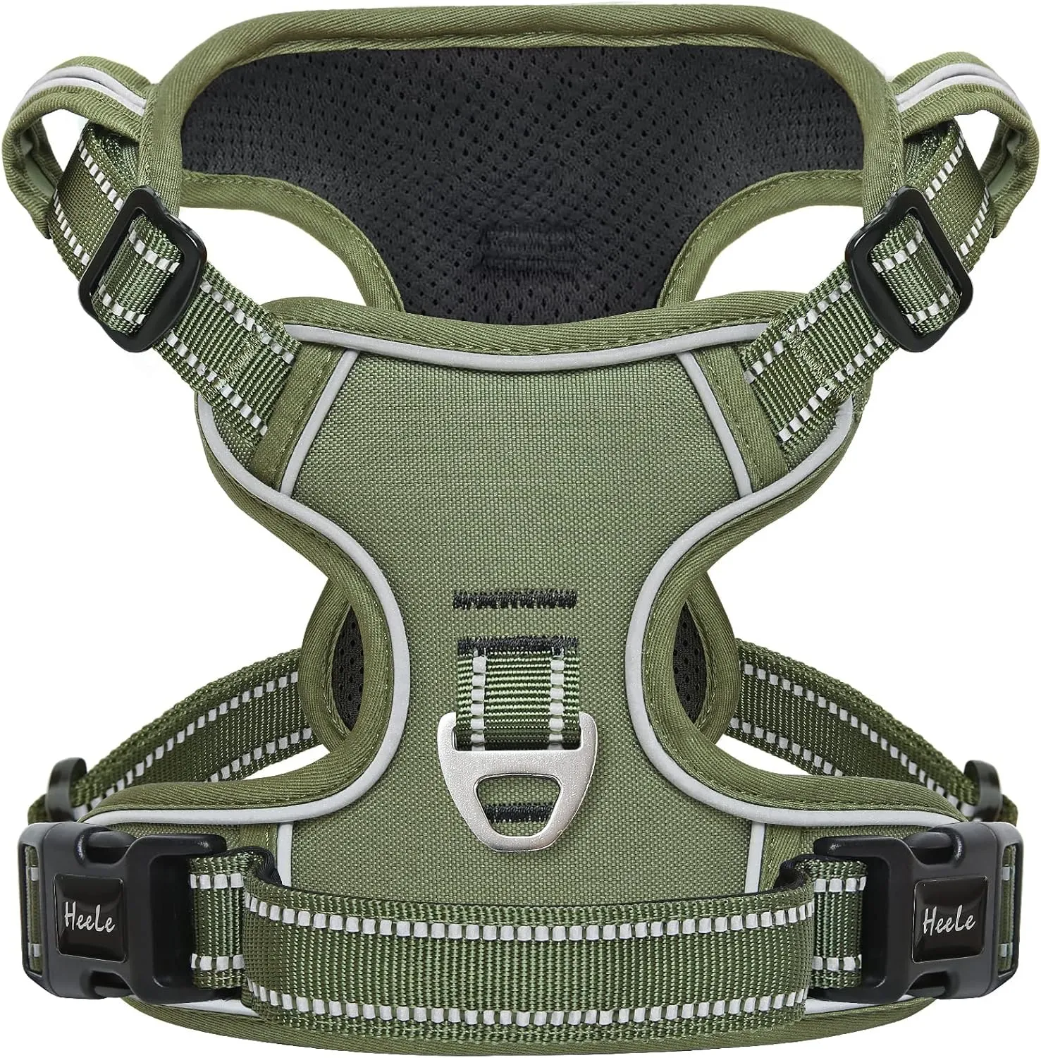 HEELE Dog Harness, Dog Harness for Small Medium Large Dogs No Pull Adjustable Padded Reflective Harness with Handle for Walking Training, Green, S