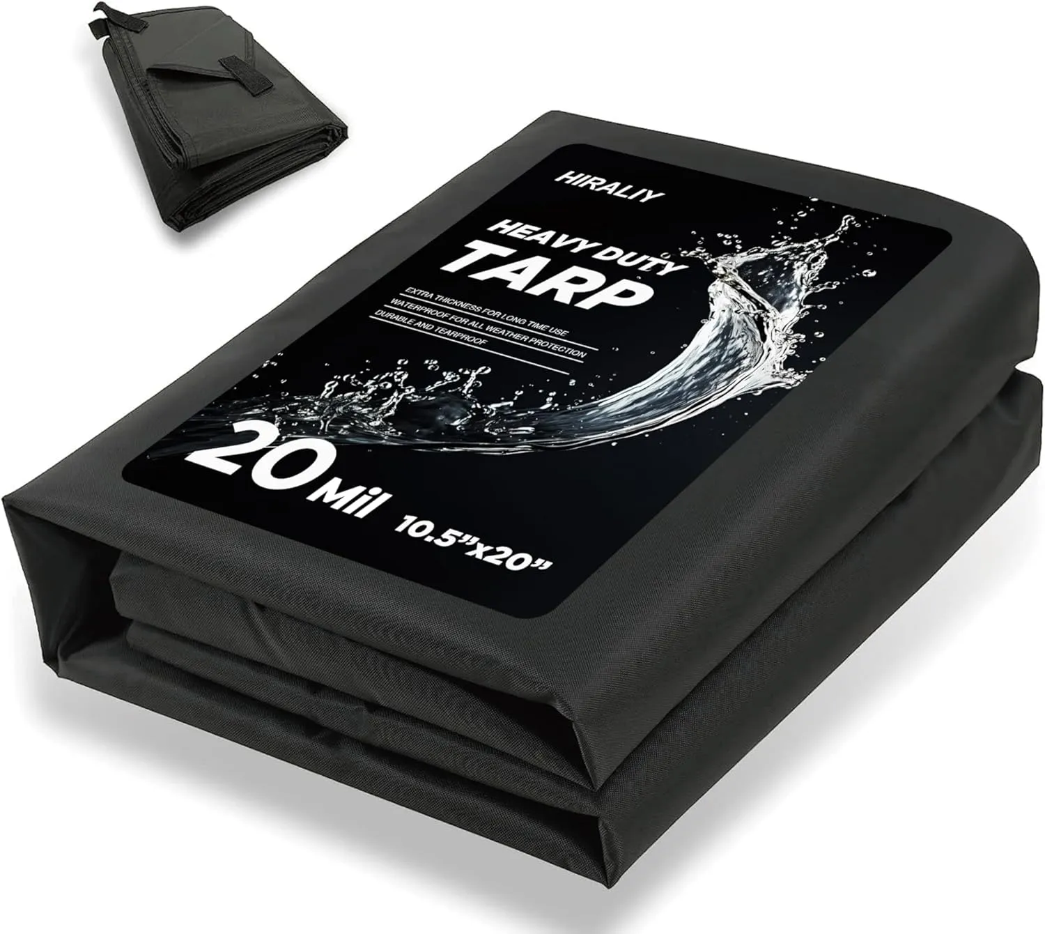 HIRALIY 20 Mil Heavy Duty Waterproof Tarp, 10x20ft Black Tarpaulin with Reinforced Webbing Loops, Multipurpose Oxford Canvas Tarp for Firewood, Roof, Camping, Pool