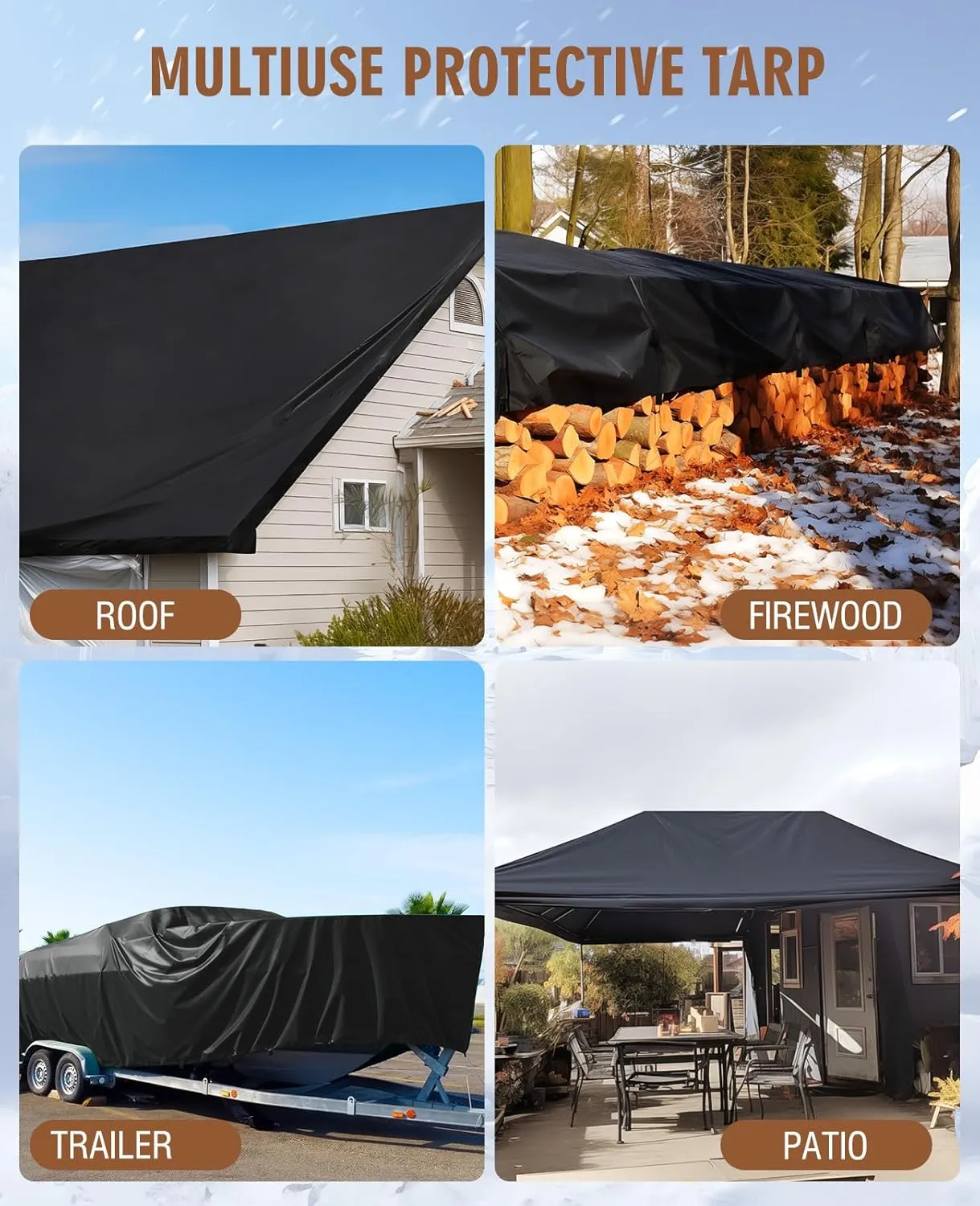 HIRALIY 20 Mil Heavy Duty Waterproof Tarp, 10x20ft Black Tarpaulin with Reinforced Webbing Loops, Multipurpose Oxford Canvas Tarp for Firewood, Roof, Camping, Pool