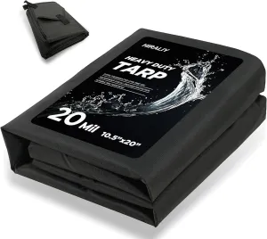 HIRALIY 20 Mil Heavy Duty Waterproof Tarp, 10x20ft Black Tarpaulin with Reinforced Webbing Loops, Multipurpose Oxford Canvas Tarp for Firewood, Roof, Camping, Pool