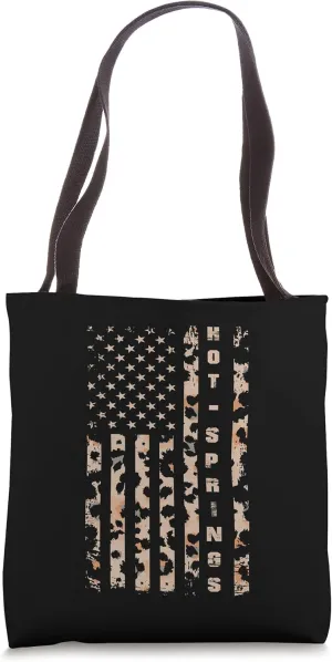 Hot Springs National Parks USA Flag Leopard Camping Hiking Tote Bag