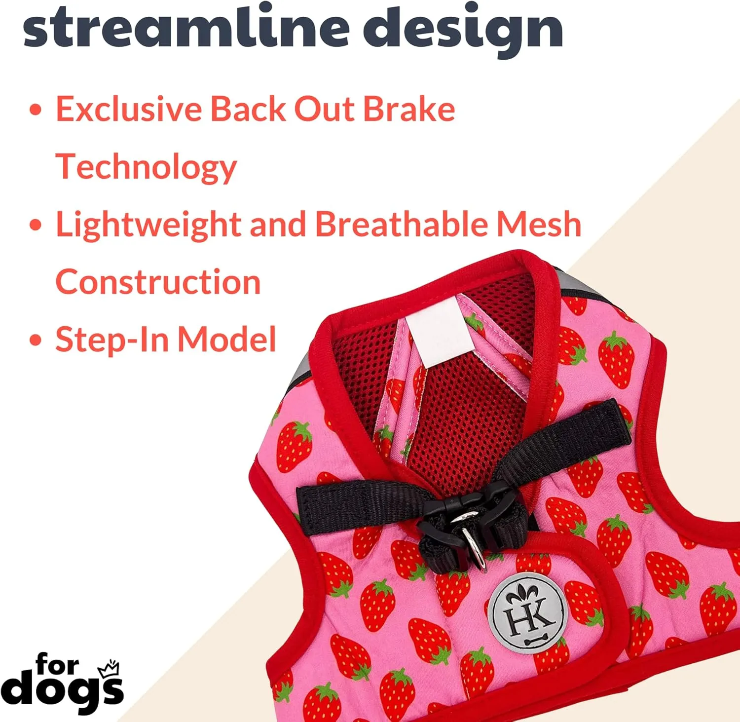 Huxley & Kent Hudson Walking & Training Harness - Strawberry (Extra-Small, 6-10lbs) - Easy Control Step-in Mesh Vest Harness with Reflective Strips for Safety - H&K