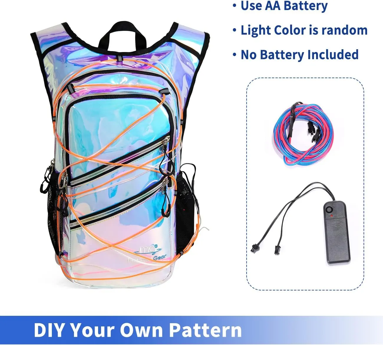 Hydration Backpack Pack with Cool Lights, 2L Water Bladder, Lightweight Bag for Running, Hiking, Bike, Climbing, Music Festival Essential, and Rave