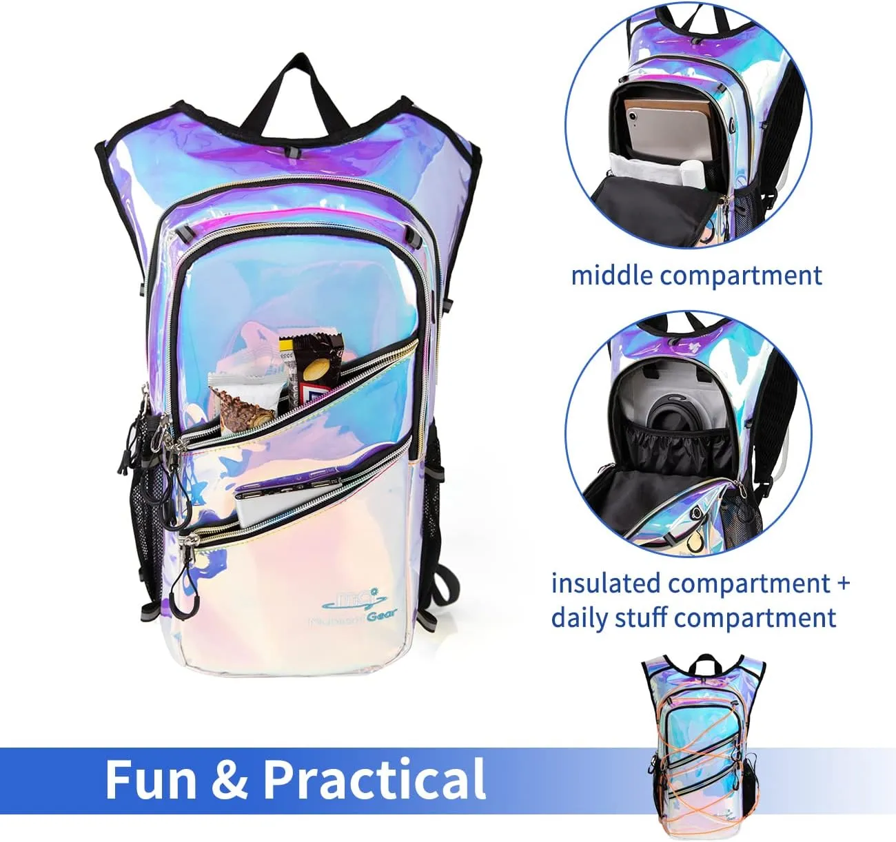 Hydration Backpack Pack with Cool Lights, 2L Water Bladder, Lightweight Bag for Running, Hiking, Bike, Climbing, Music Festival Essential, and Rave
