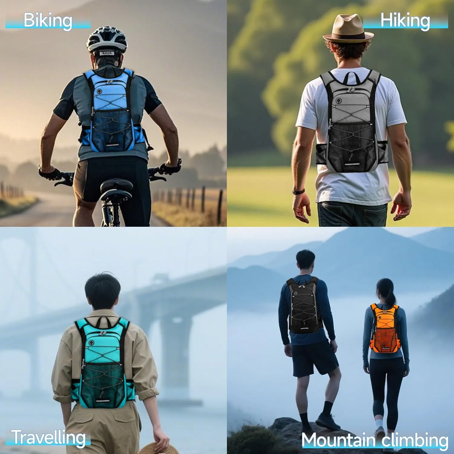 Hydration Bladder Backpack for Men & Women Sport Hydro Backpack with 2L Water Bladder Pack for Hiking Running Cycling Camping