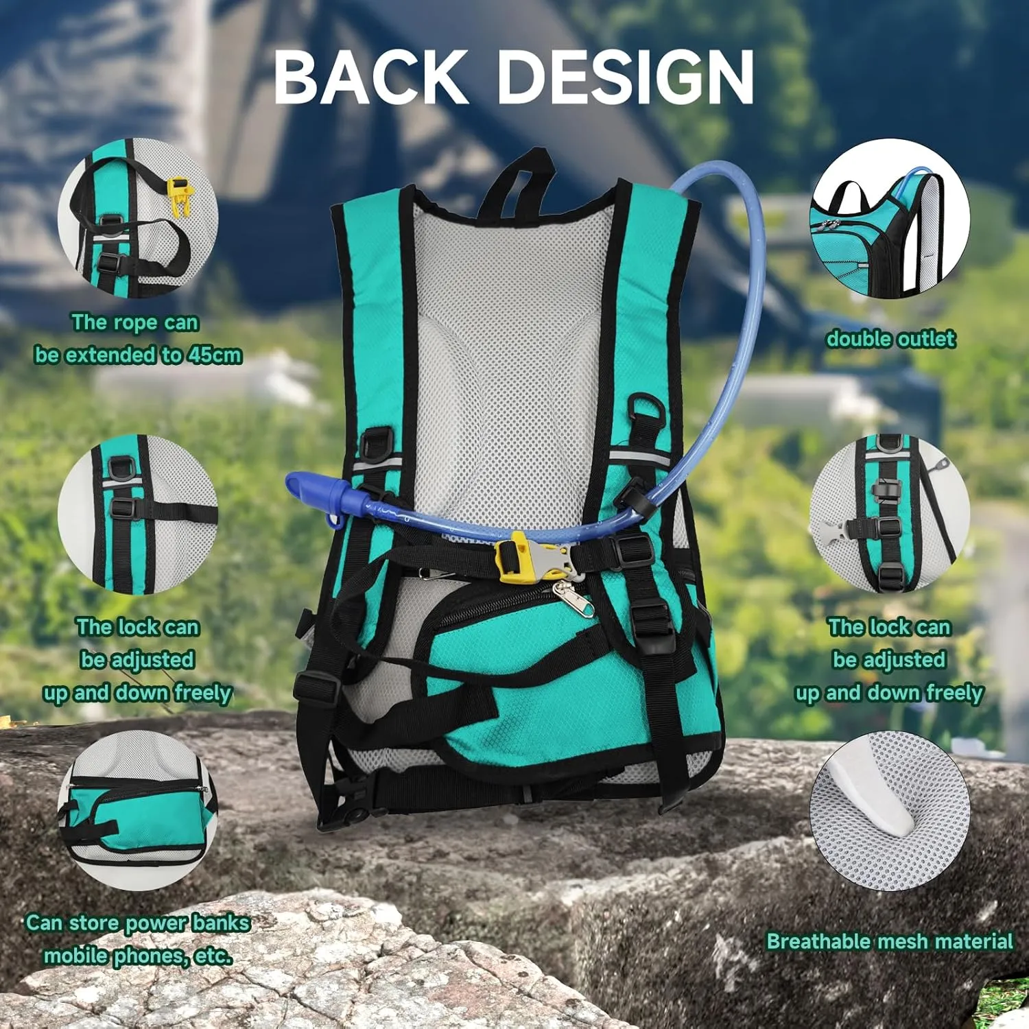 Hydration Bladder Backpack for Men & Women Sport Hydro Backpack with 2L Water Bladder Pack for Hiking Running Cycling Camping
