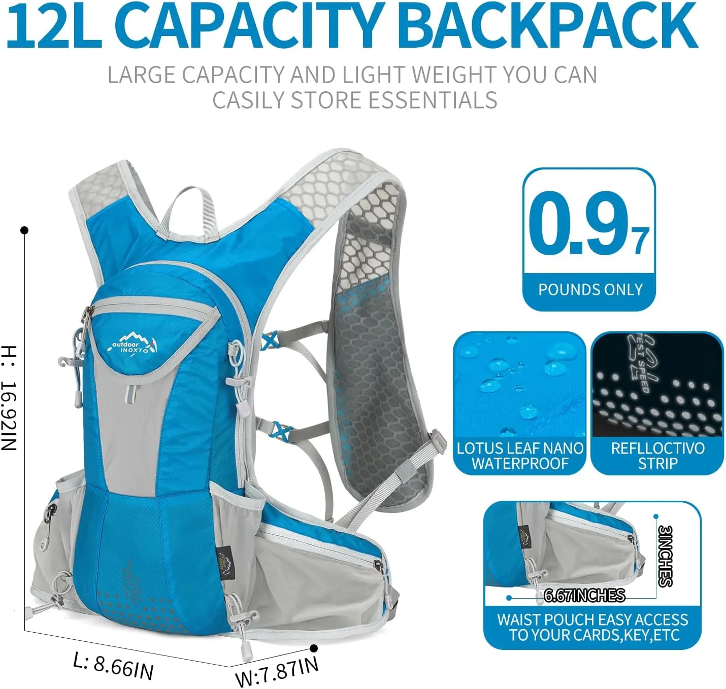 Hydration Pack Backpack, Lightweight Water Backpack with 2L Leakproof Hydration Bladder Daypack for Men Women,Running Hydration Vest for Outdoor Trail