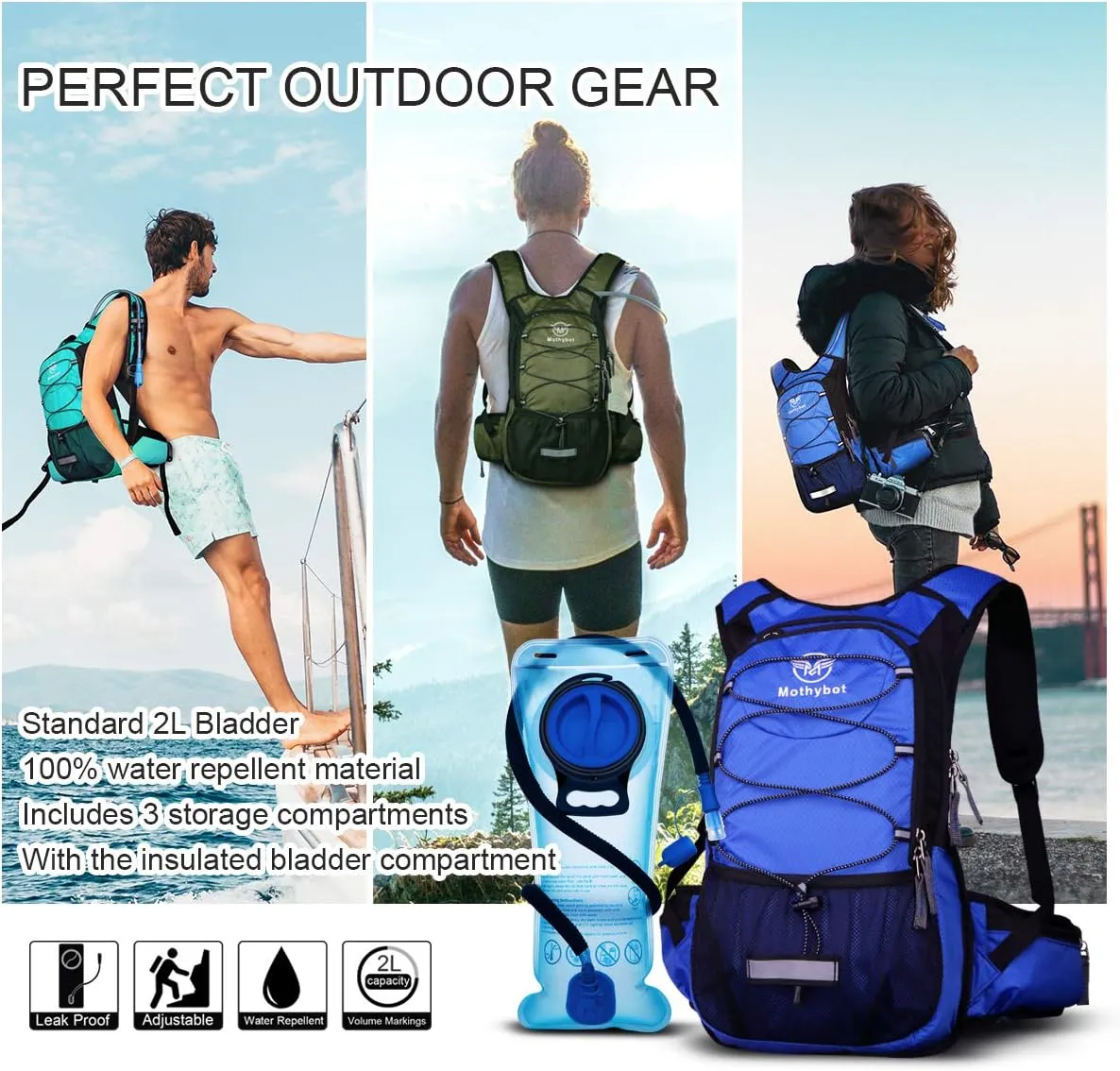 Hydration Pack, Insulated Hydration Backpack with 2L BPA Free Water Bladder and Storage, Hiking Backpack for Men, Women, Kids for Running, Cycling, Camping - Keep Liquid Cool up to 5 Hours