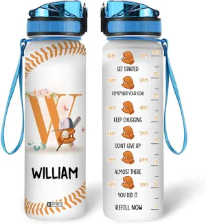 Hyturtle Personalized Baseball Water Bottle - 32oz Motivational Water Bottle with Leak-Proof Lid & Time Marker - Custom Name Gift for Men, Boys, Baseball Players, Coaches, Birthday & Christmas Gift