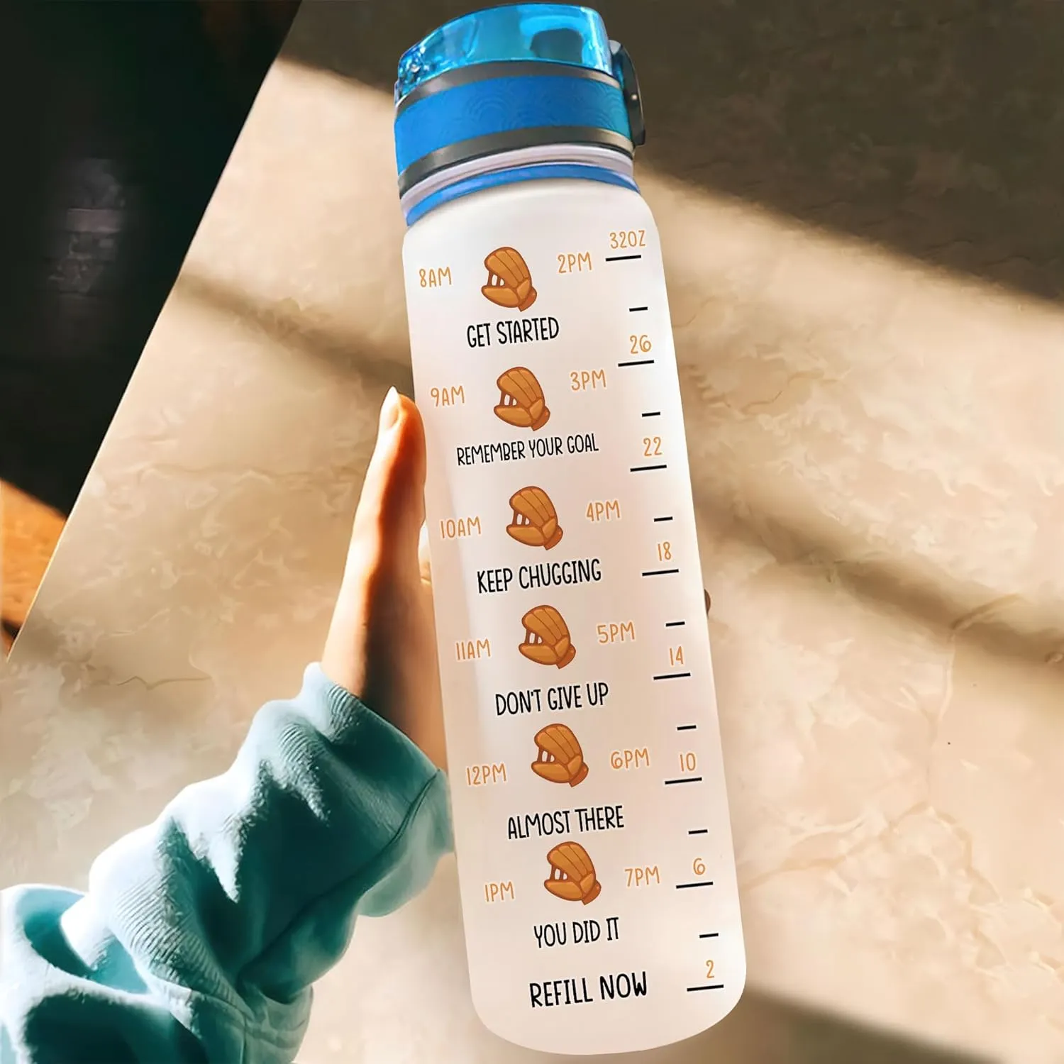 Hyturtle Personalized Baseball Water Bottle - 32oz Motivational Water Bottle with Leak-Proof Lid & Time Marker - Custom Name Gift for Men, Boys, Baseball Players, Coaches, Birthday & Christmas Gift