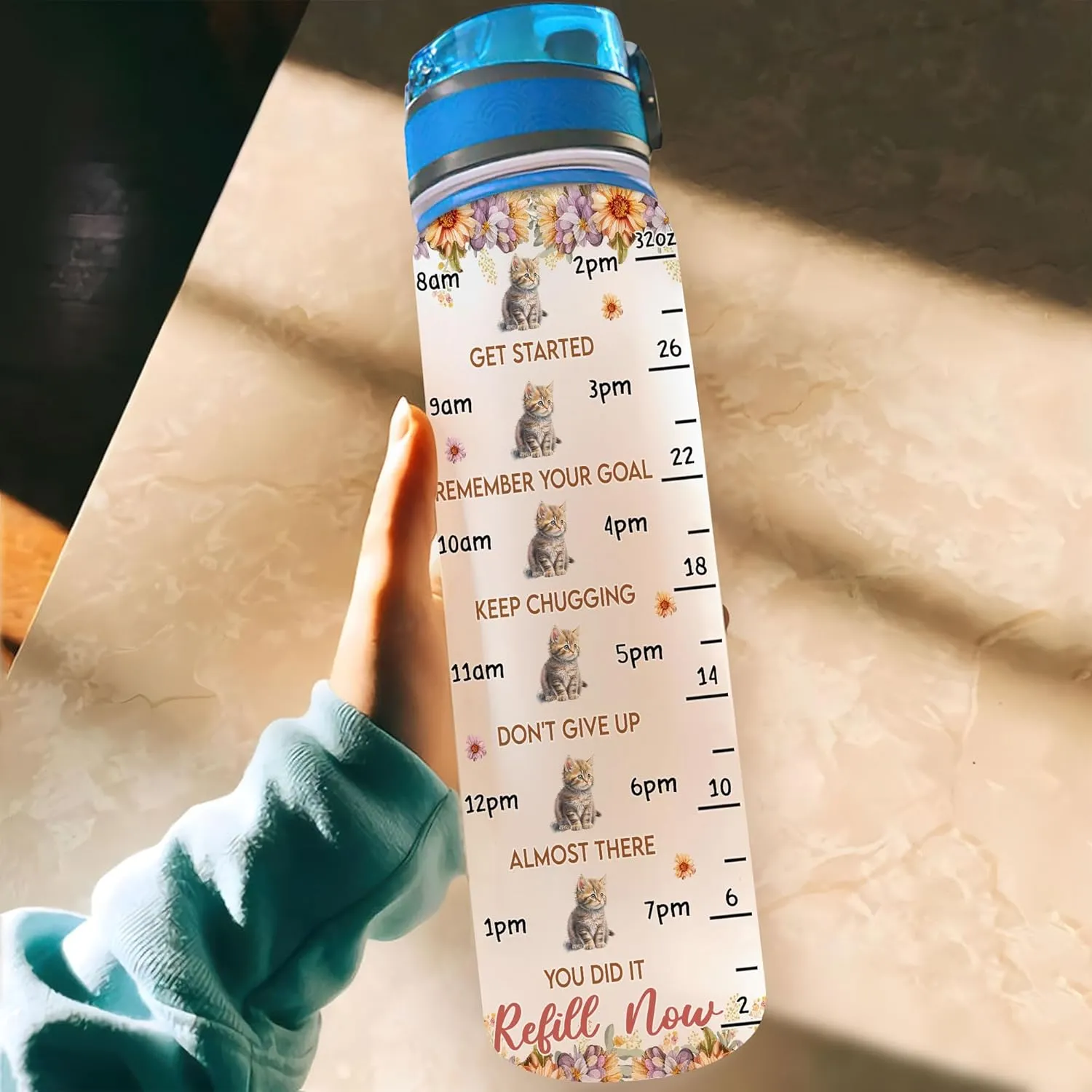 Hyturtle Personalized Cat Lovers 32 Oz 1Liter Motivational Water Bottle With Time Marker, Just A Girl Who Loves Cats, Animal Lovers Gifts For Women, Girl On Birthday, Christmas