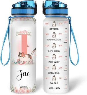 Hyturtle Personalized Cat Water Bottle - 32oz Motivational Water Bottle with Leak-Proof Lid & Time Marker - Custom Name Gift With Initial For Women Cat Lovers, Girls On Birthday Christmas