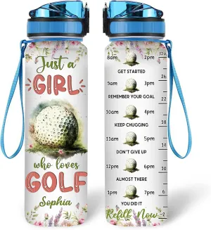 Hyturtle Personalized Golf Lovers 32 Oz 1Liter Motivational Water Bottle With Time Marker, Just A Girl Who Loves Golf, Sport Lovers Gifts For Women, Girl, Player On Birthday, Christmas