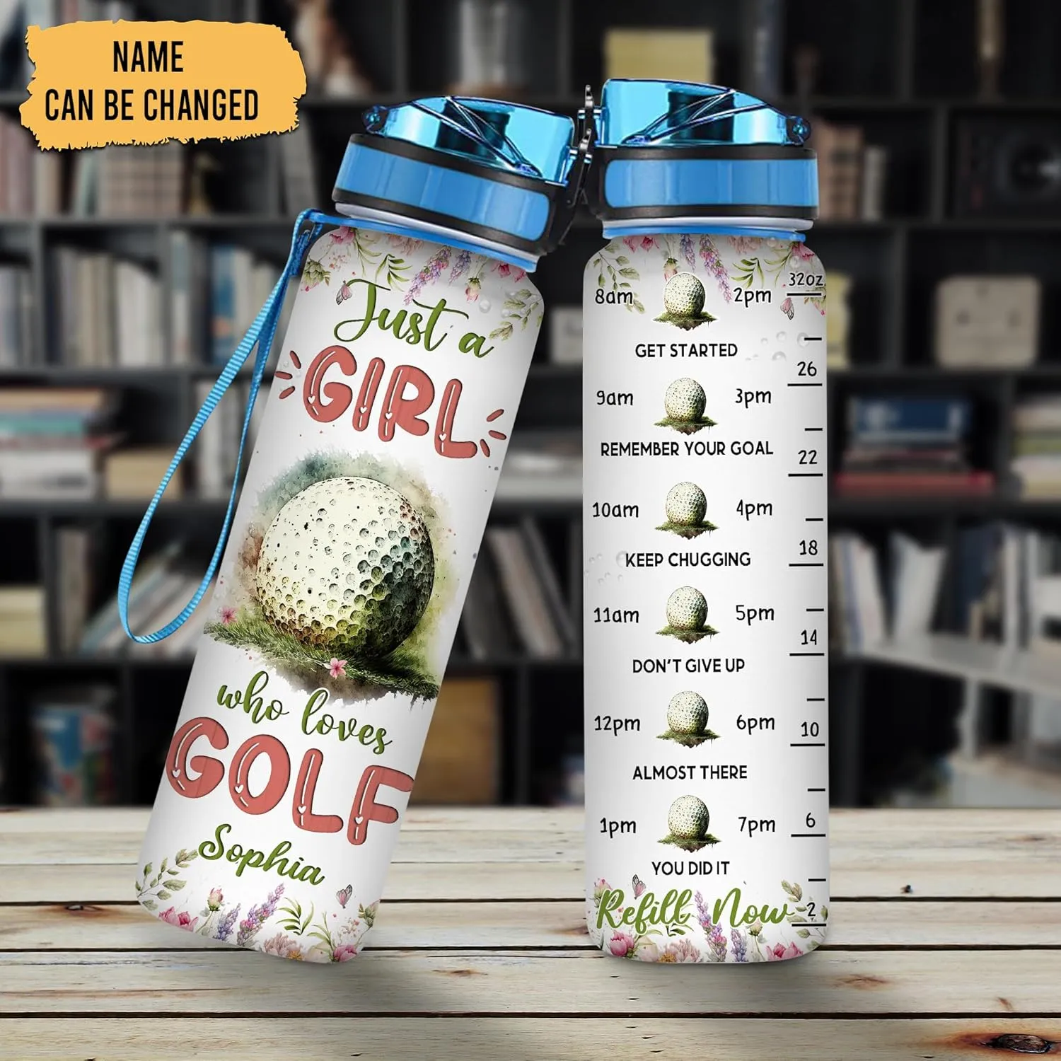 Hyturtle Personalized Golf Lovers 32 Oz 1Liter Motivational Water Bottle With Time Marker, Just A Girl Who Loves Golf, Sport Lovers Gifts For Women, Girl, Player On Birthday, Christmas