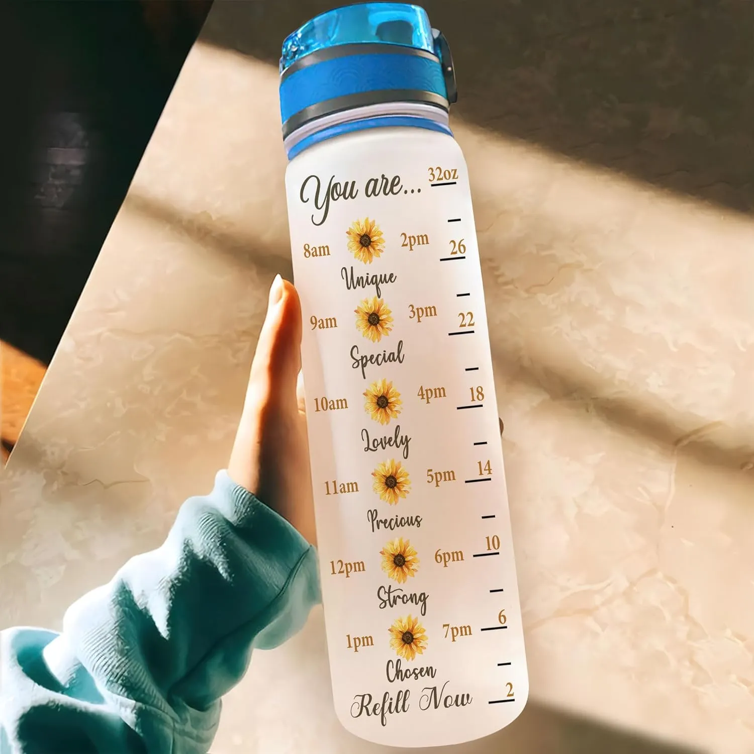 Hyturtle Personalized Sunflower Water Bottle - 32oz Motivational Water Bottle with Leak-Proof Lid & Time Marker - Custom Name Sunflower Gifts for Women, Girls, Sunflower Lovers On Birthday Christmas