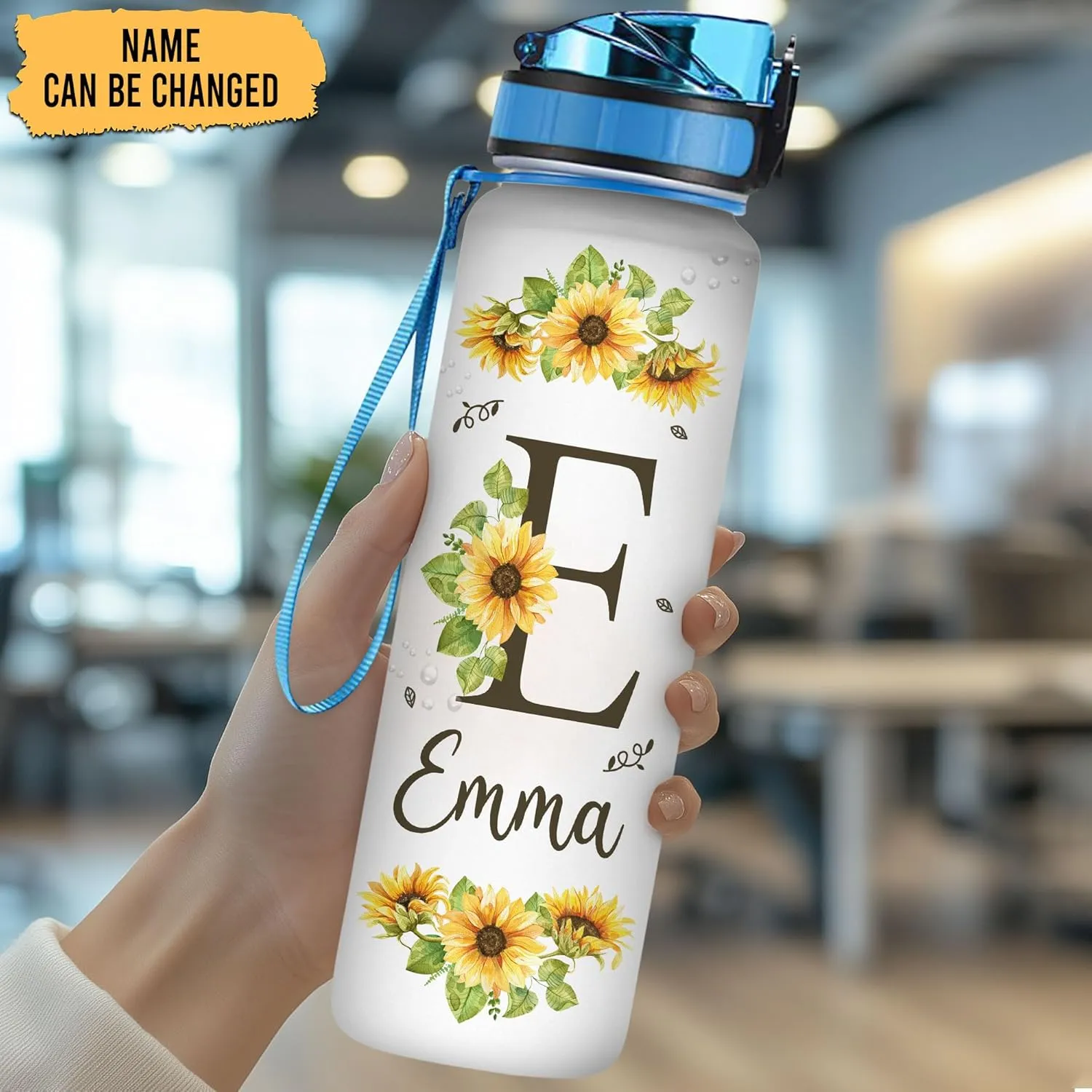 Hyturtle Personalized Sunflower Water Bottle - 32oz Motivational Water Bottle with Leak-Proof Lid & Time Marker - Custom Name Sunflower Gifts for Women, Girls, Sunflower Lovers On Birthday Christmas
