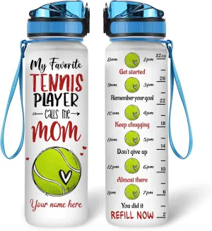Hyturtle Personalized Tennis Mom 32Oz Liter Motivational Water Bottle, Customized Name With Time Marker, Gifts For Women Girls Boys Friends Tennis Fan Lovers On Birthday Anniversary Mother's Day
