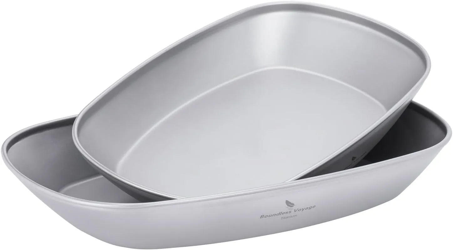 iBasingo 9.84/9.13 in Titanium Dinner Plates Set Lightweight Portable Camping Metal Service Dishes Outdoor indoor Single-layer Durable Bread Dessert Vegetables Fruit Chips Kitchen Tableware Ti1143T