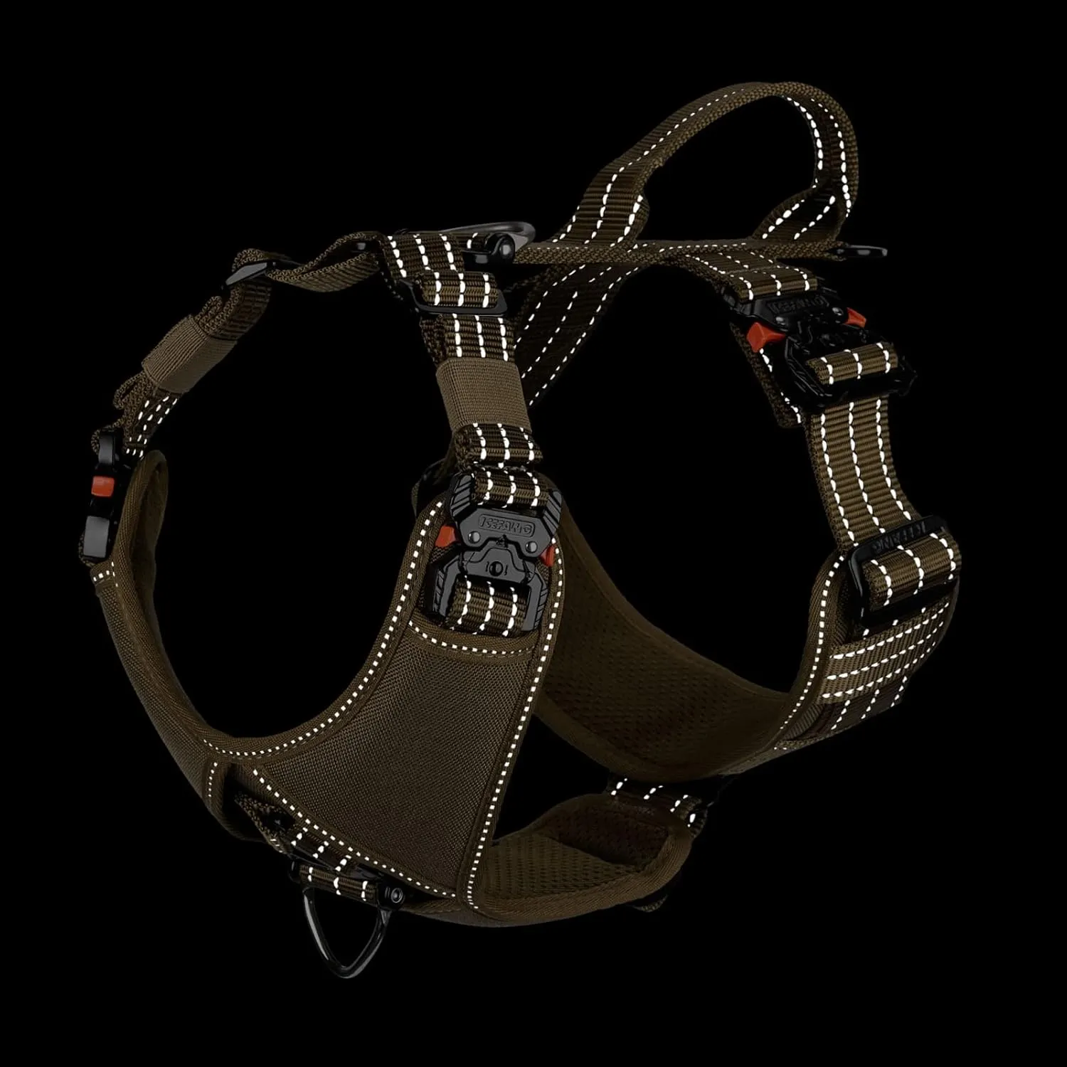 ICEFANG Dog Strap Harness with 4 x Metal Buckles,for Large Sized Dog,K9 Vest,Y-Shape Chest,Adjustable Pet Harness,No-Pull Front Leash Clip (Large (Pack of 1), Brown)