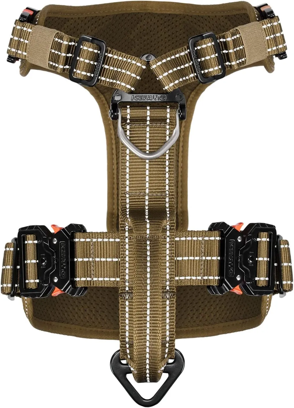 ICEFANG Dog Strap Harness with 4 x Metal Buckles,for Large Sized Dog,K9 Vest,Y-Shape Chest,Adjustable Pet Harness,No-Pull Front Leash Clip (Large (Pack of 1), Brown)