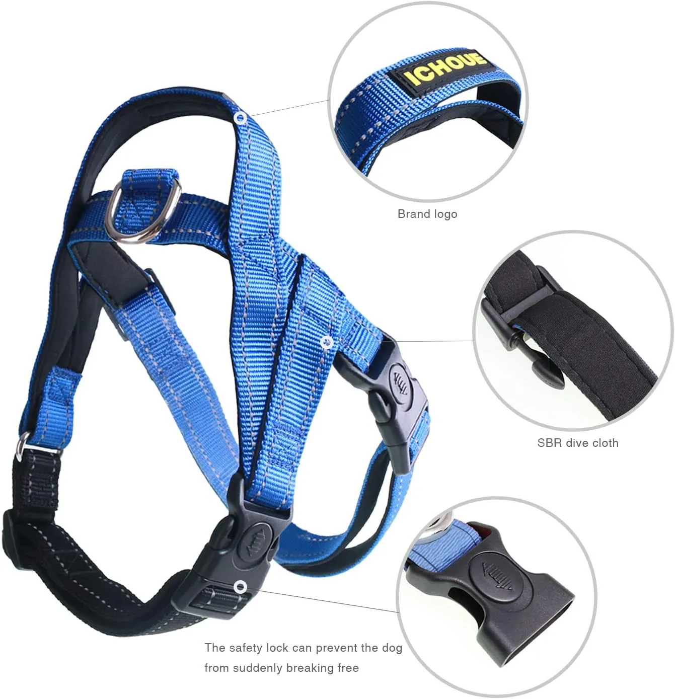 iChoue Dog Harness Easy On and Off Adjustable Harness Lightweight Harness with Handle for Small and Medium Dogs - Blue S