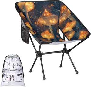 Illuminated Mushroom Camping Chairs for Adults Ultralight Folding Chairs Outside Portable Camp Backpacking Chair with Side Pocket Storage Bag Compact Beach Chairs for Hiking Fishing