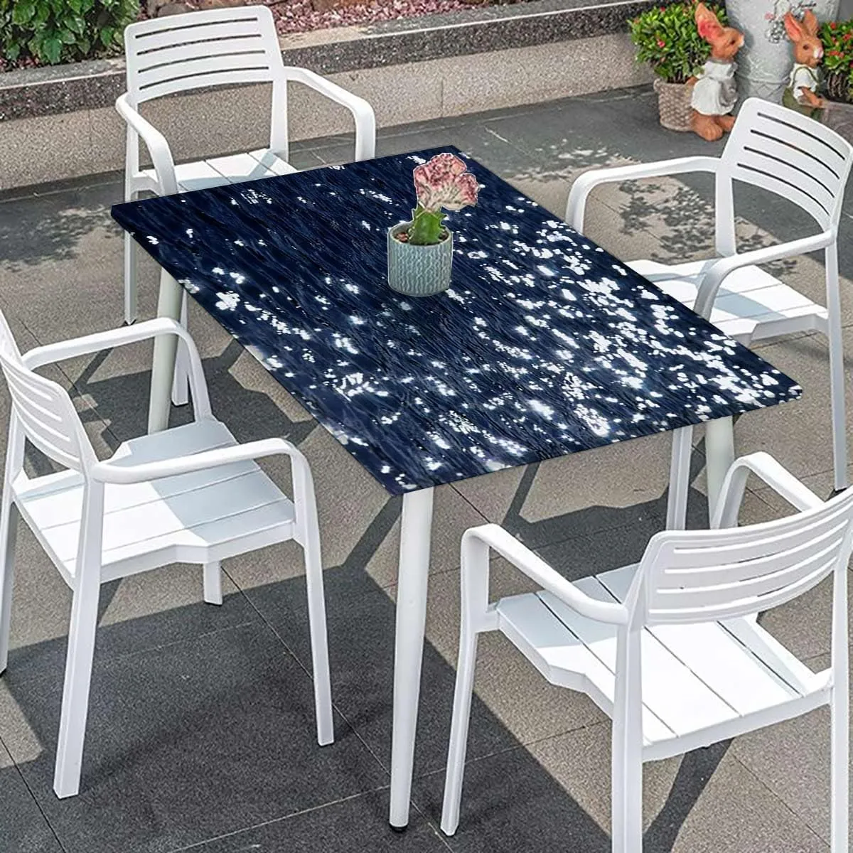 Indigo White Folding Table Cover Romantic Floral Background Folding Table Cover Rectangle Polyester ?Tablecloth for Picnic Party Abstract Fits up 4 Foot Tables