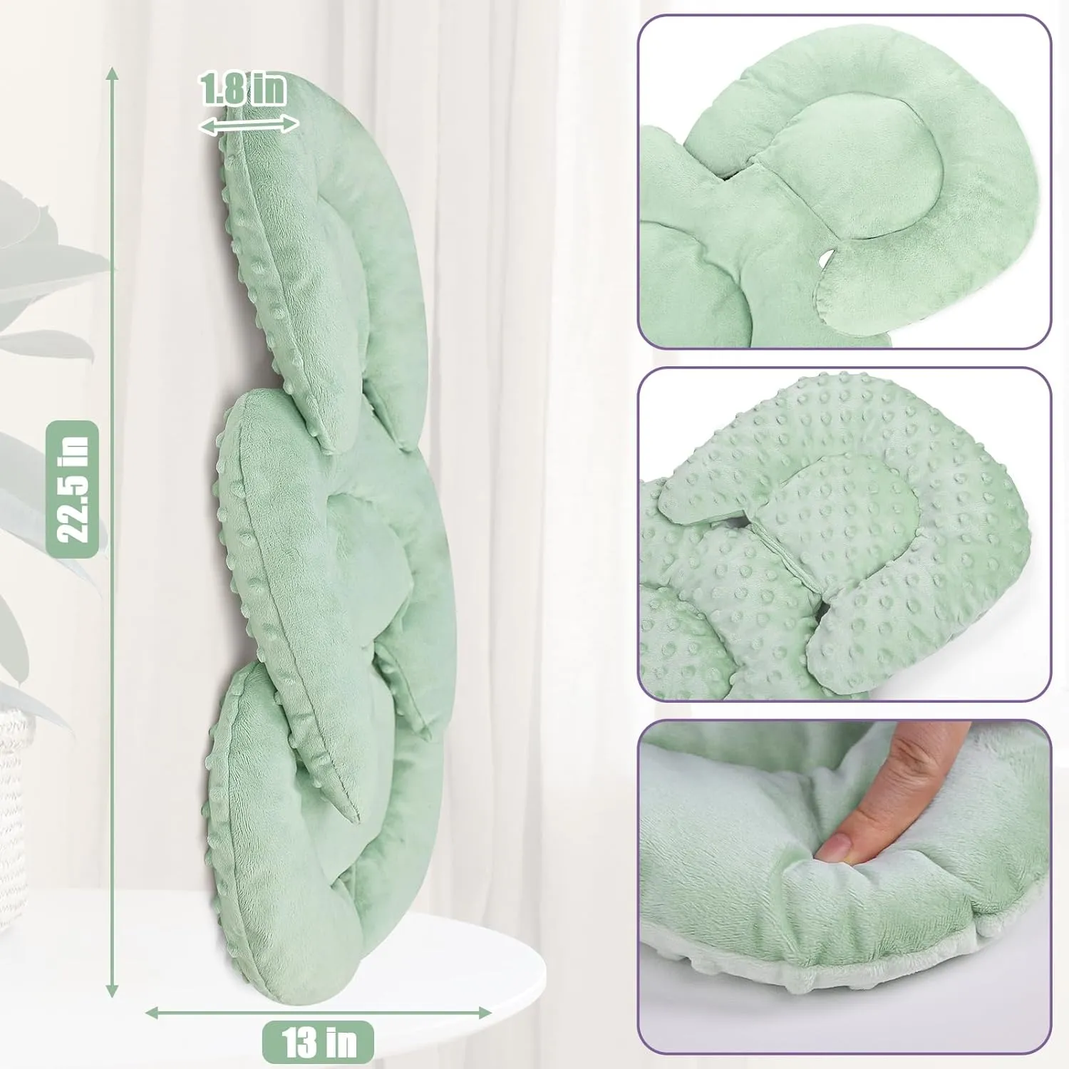 Infant Car Seat Insert Head and Body Support, GFU Reversible Newborn Insert for Carseat with Strap Pads, Soft Stroller Cushion Pillow Insert for Boys and Girls, Fits for Stroller, Swing, Green