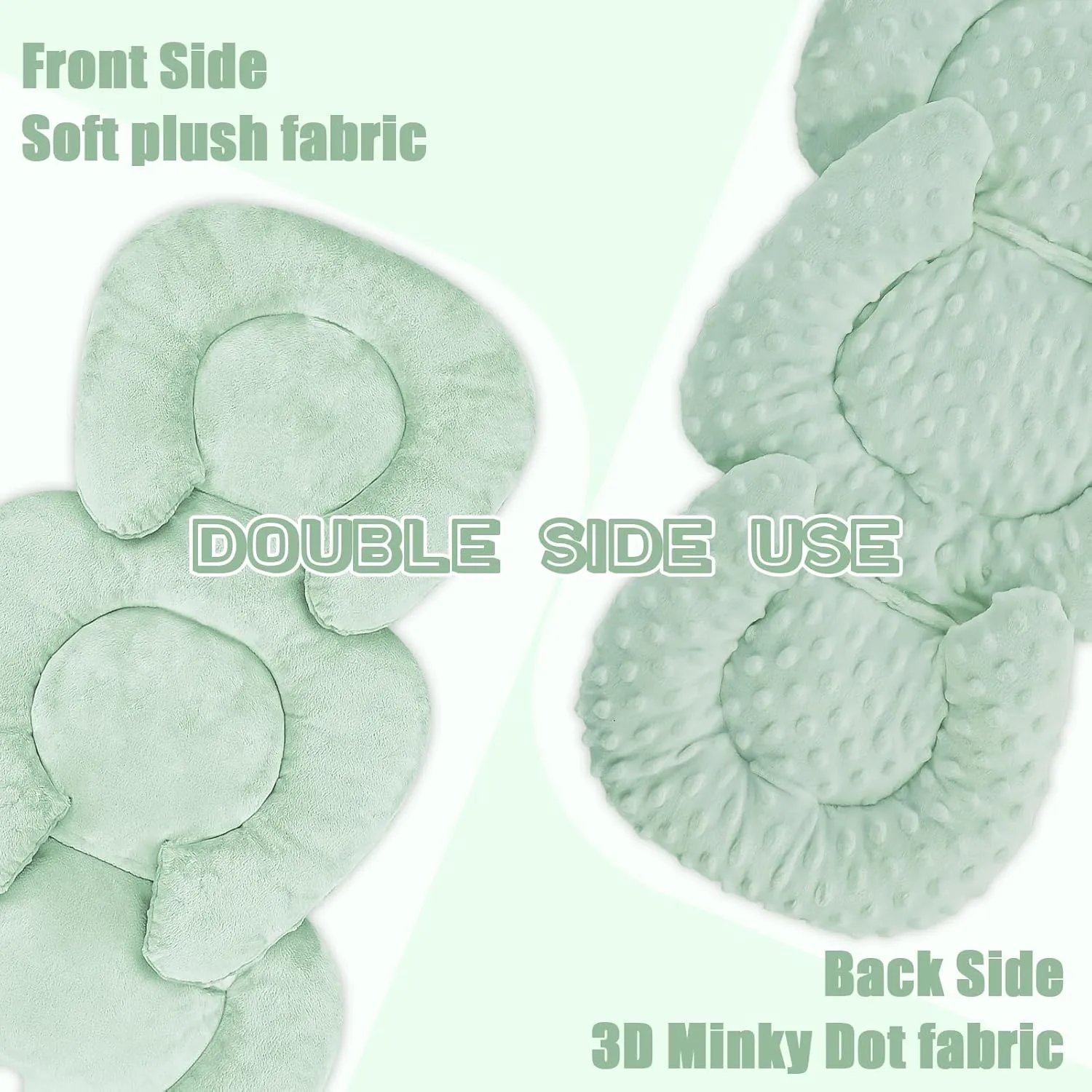 Infant Car Seat Insert Head and Body Support, GFU Reversible Newborn Insert for Carseat with Strap Pads, Soft Stroller Cushion Pillow Insert for Boys and Girls, Fits for Stroller, Swing, Green