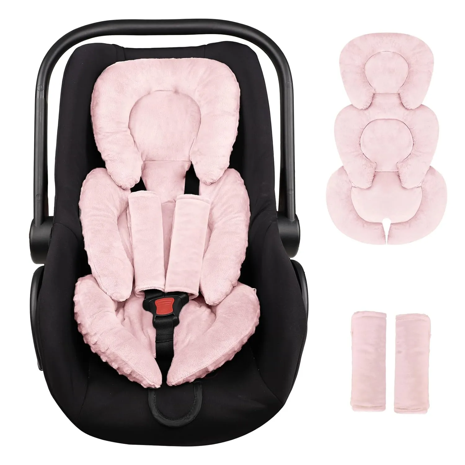 Infant Car Seat Insert Head and Body Support, GFU Reversible Newborn Insert for Carseat with Strap Pads, Soft Stroller Cushion Pillow Insert for Boys and Girls, Fits for Stroller, Swing, Pink