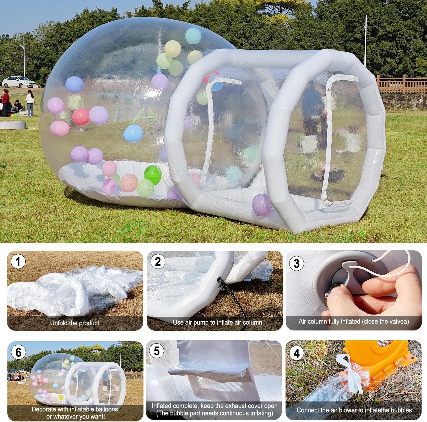 Inflatable Bubble Balloon House, Inflatable Tent Bubble House 10ft Dome 6ft Tunnel for Kids/Home/Wedding/Garden Party, Malls, Parks Event Exhibition, Clear Dome Balloon Garden Tent with Blower/Pump