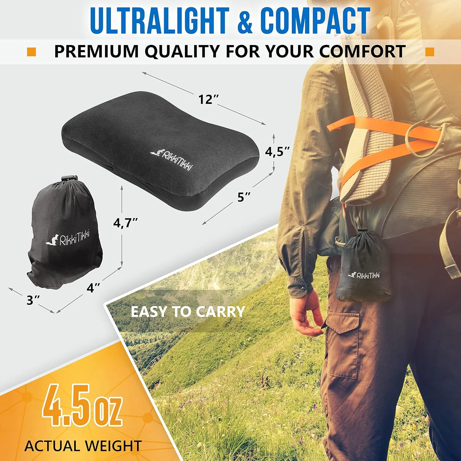 Inflatable Camping Pillow - Hiking Pillow Ultralight - Backpacking Pillow Lightweight - Camp Pillow Compressible - Blow Up Camping Pillow