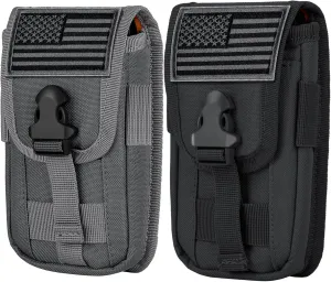 IronSeals 2 Pack Tactical Phone Holster Pouch, Smartphone Pouch Case Molle Attachment Belt Holder Waist for 4.7"-6.9" with US Flag Patch