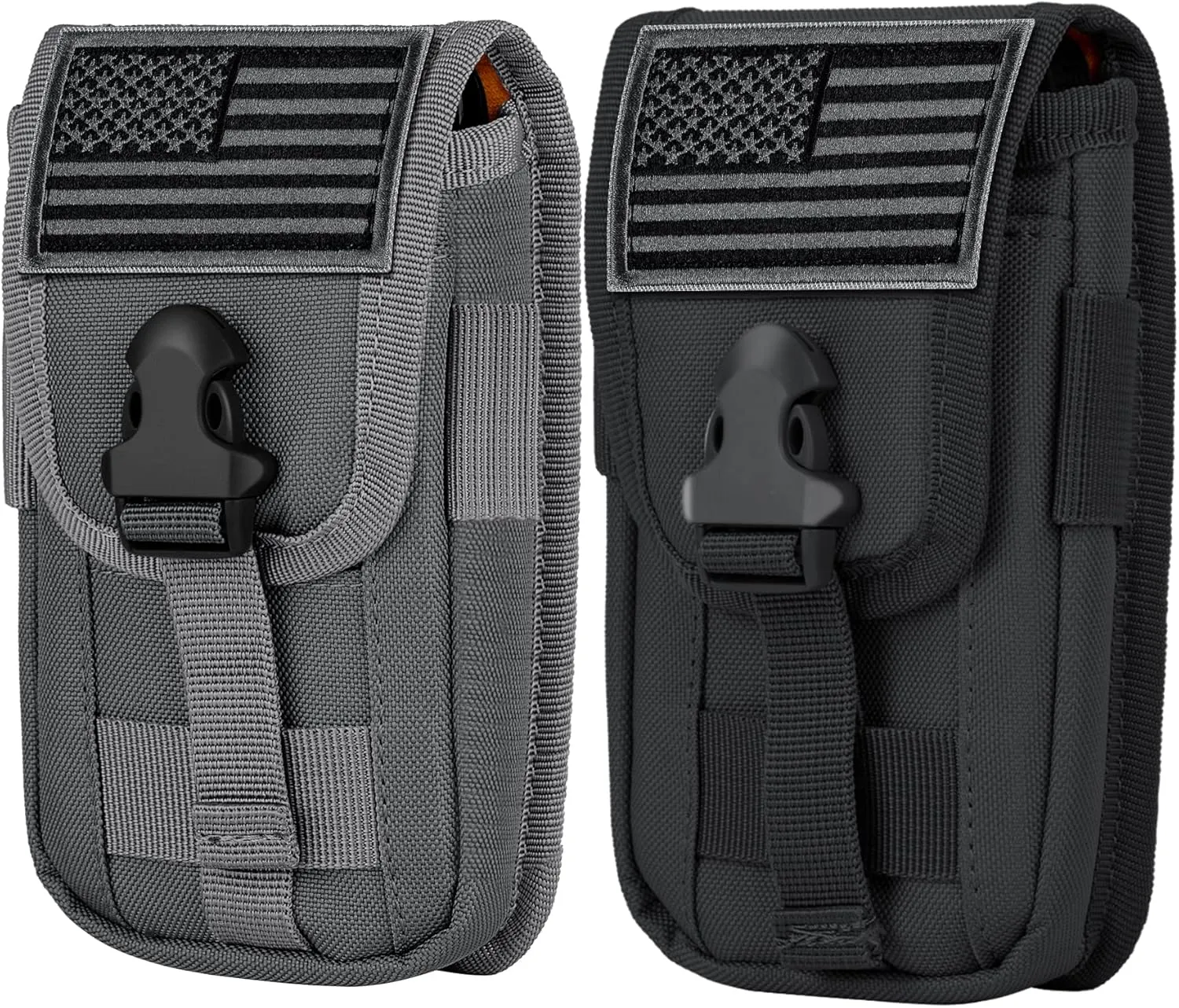 IronSeals 2 Pack Tactical Phone Holster Pouch, Smartphone Pouch Case Molle Attachment Belt Holder Waist for 4.7"-6.9" with US Flag Patch