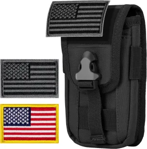 IronSeals Tactical Phone Holster Pouch, Tactical Smartphone Pouch Case Utility EDC Pack Molle Attachment Belt Holder Waist Bag with US Flag Patch for 4.7"-6.9" Phone