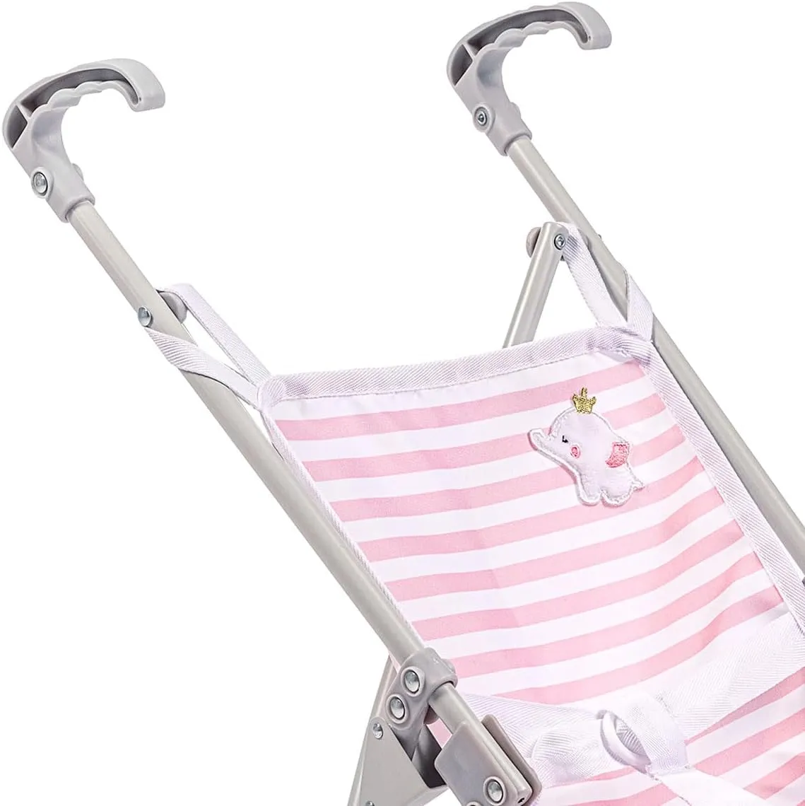 JC Toys Boutique | Folding Umbrella Doll Stroller for Children 2 Years Plus, Pink Stripes and Soft Embroidery | Sturdy Metal Frame | Pretend Play with Dolls up to 18” Long | Seat Belt