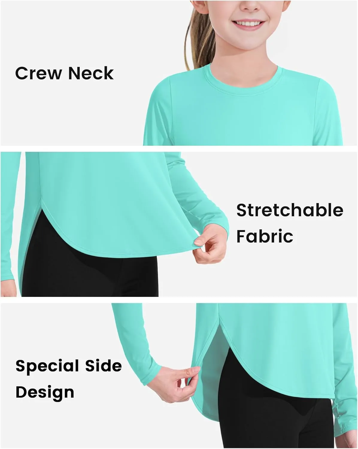 JOCMIC Girls Athletic Shirts Quick Dry Sun Protection Shirt UPF 50  Long Sleeve Basic Tees for Gym Yoga Tops