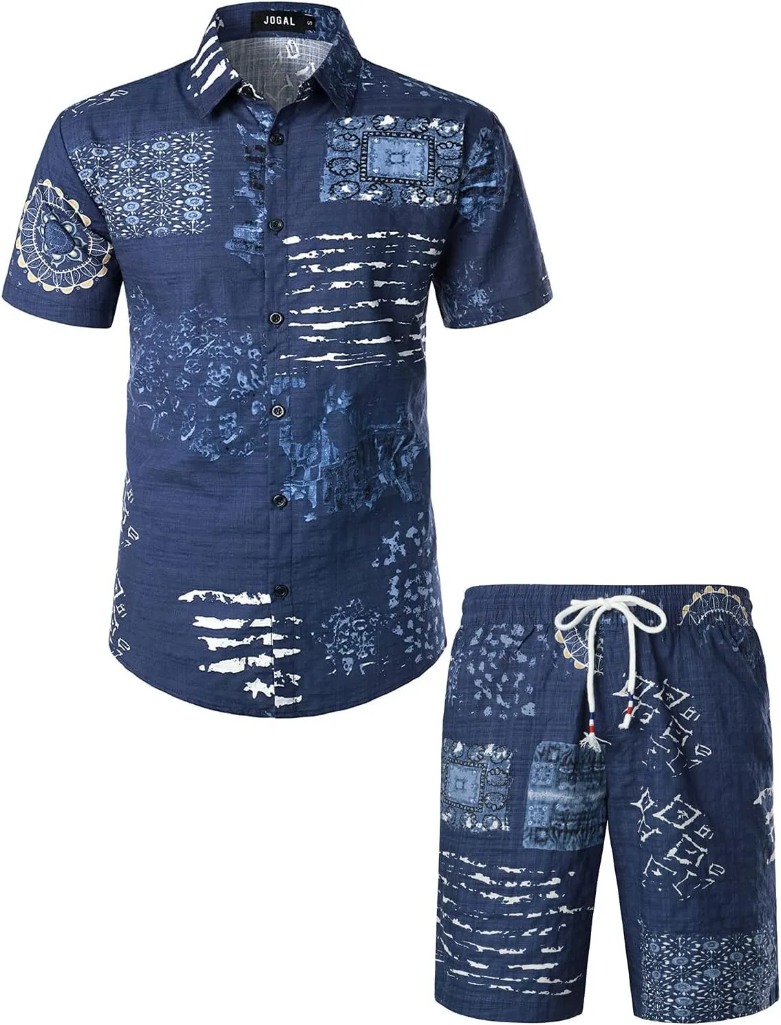 JOGAL Men's Flower Casual Button Down Short Sleeve Hawaiian Shirt Suits