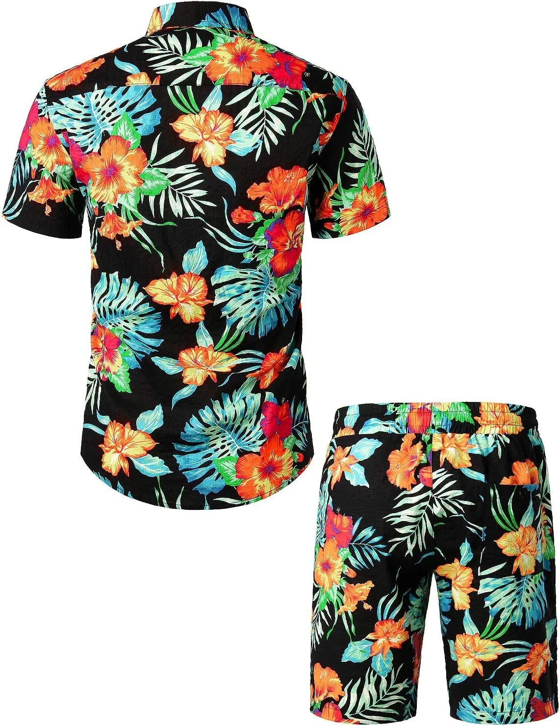 JOGAL Men's Flower Casual Button Down Short Sleeve Hawaiian Shirt Suits