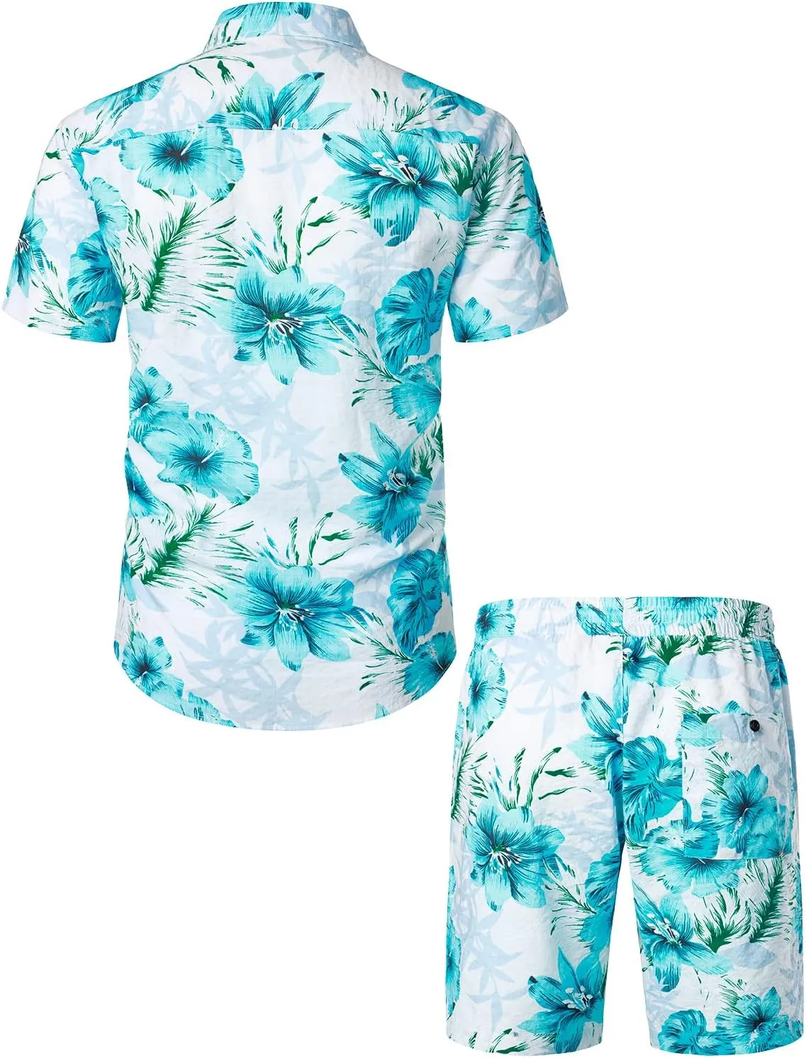 JOGAL Men's Flower Casual Button Down Short Sleeve Hawaiian Shirt Suits