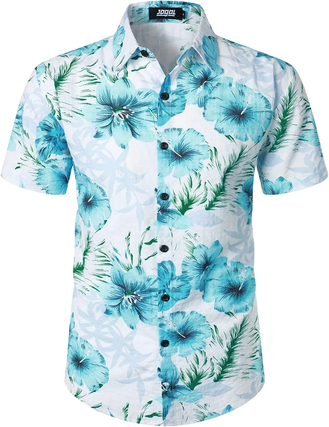 JOGAL Men's Flower Casual Button Down Short Sleeve Hawaiian Shirt Suits