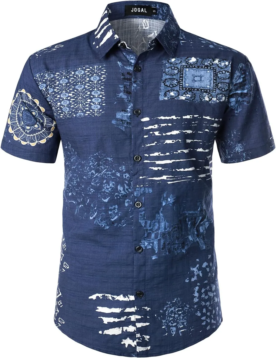 JOGAL Men's Flower Casual Button Down Short Sleeve Hawaiian Shirt Suits