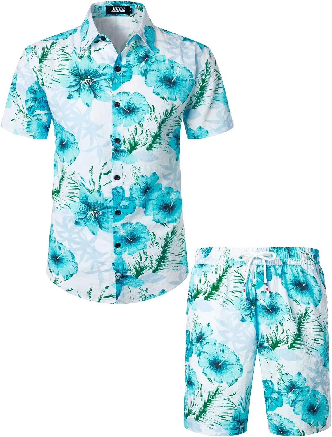 JOGAL Men's Flower Casual Button Down Short Sleeve Hawaiian Shirt Suits