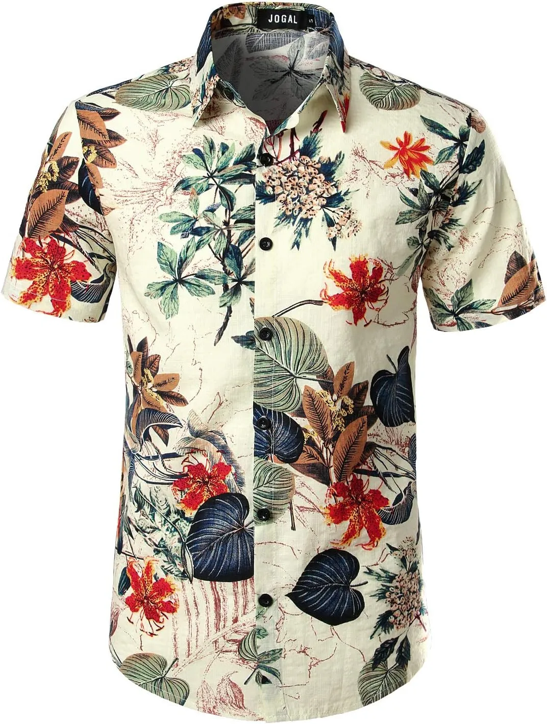 JOGAL Men's Flower Casual Button Down Short Sleeve Hawaiian Shirt Suits