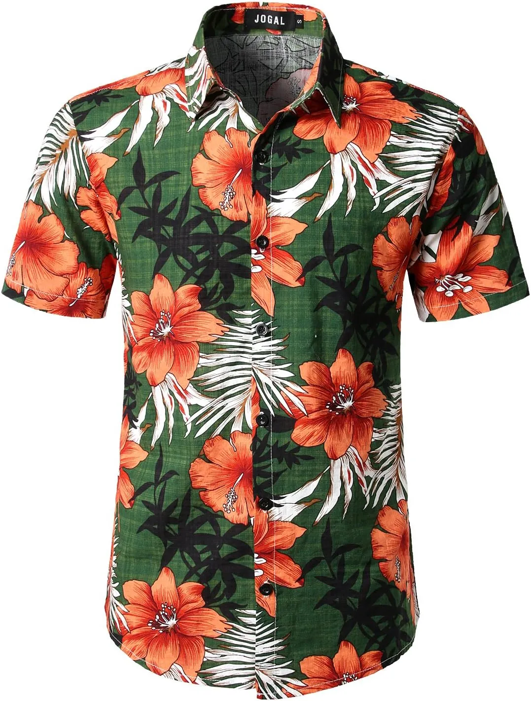 JOGAL Men's Flower Casual Button Down Short Sleeve Hawaiian Shirt Suits