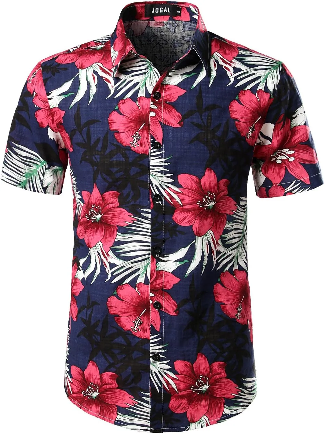 JOGAL Men's Flower Casual Button Down Short Sleeve Hawaiian Shirt Suits