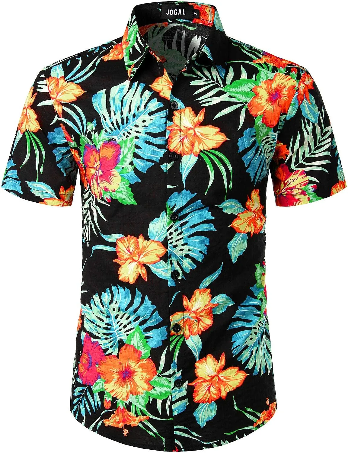 JOGAL Men's Flower Casual Button Down Short Sleeve Hawaiian Shirt Suits