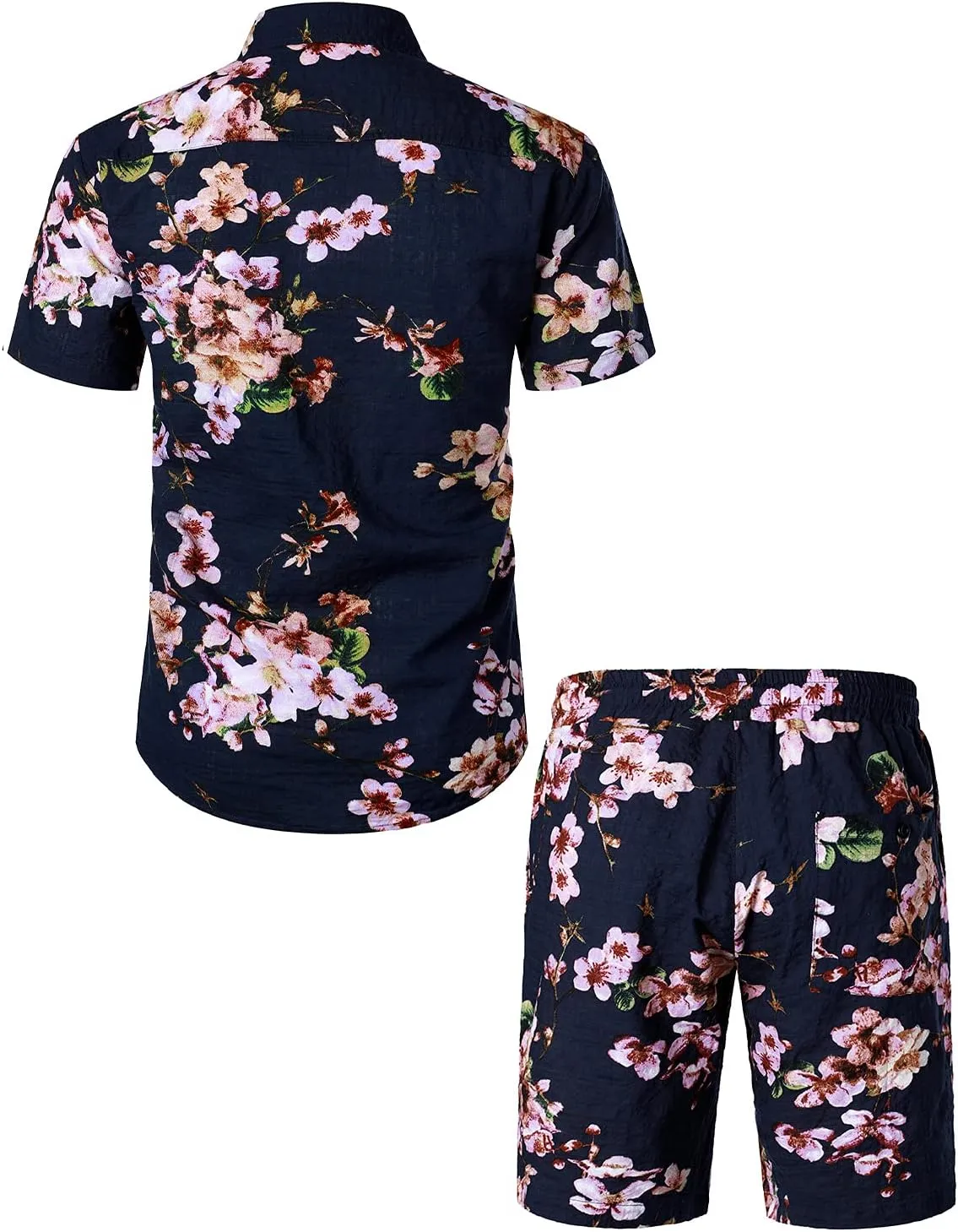 JOGAL Men's Flower Casual Button Down Short Sleeve Hawaiian Shirt Suits