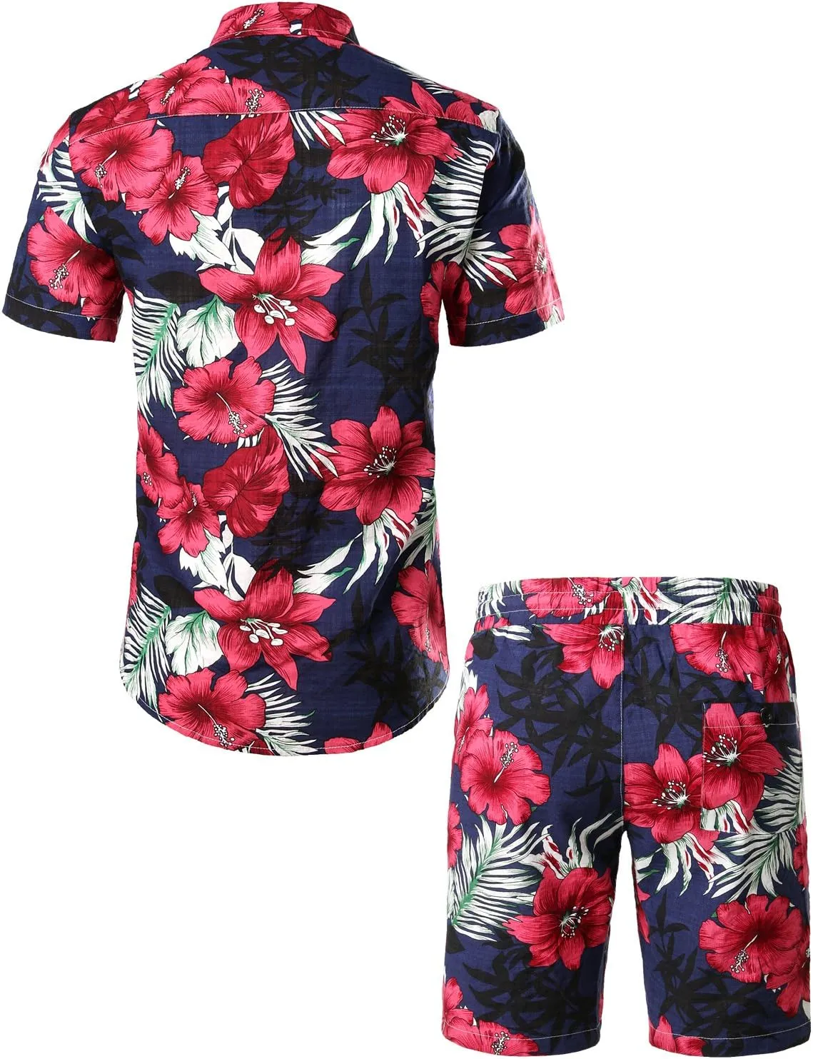 JOGAL Men's Flower Casual Button Down Short Sleeve Hawaiian Shirt Suits